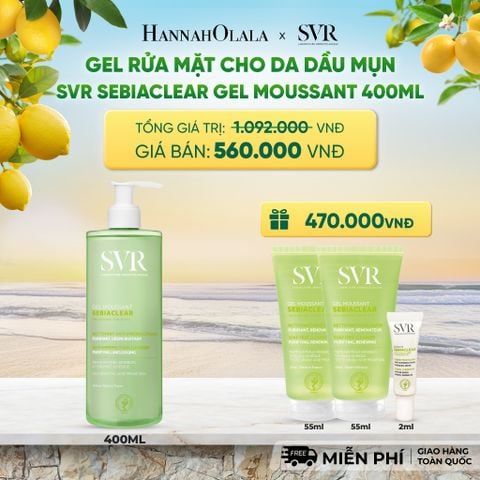  GEL RỬA MẶT CHO DA DẦU MỤN, KHÔNG CHỨA XÀ PHÒNG SVR SEBIACLEAR GEL MOUSSANT 400ML - DEAL 01 