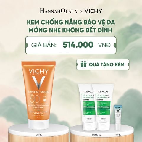  KEM CHỐNG NẮNG BẢO VỆ DA MỎNG NHẸ KHÔNG BẾT DÍNH SPF 50+ UVA & UVB VICHY CAPITAL SOLEIL DRY TOUCH - A1164 