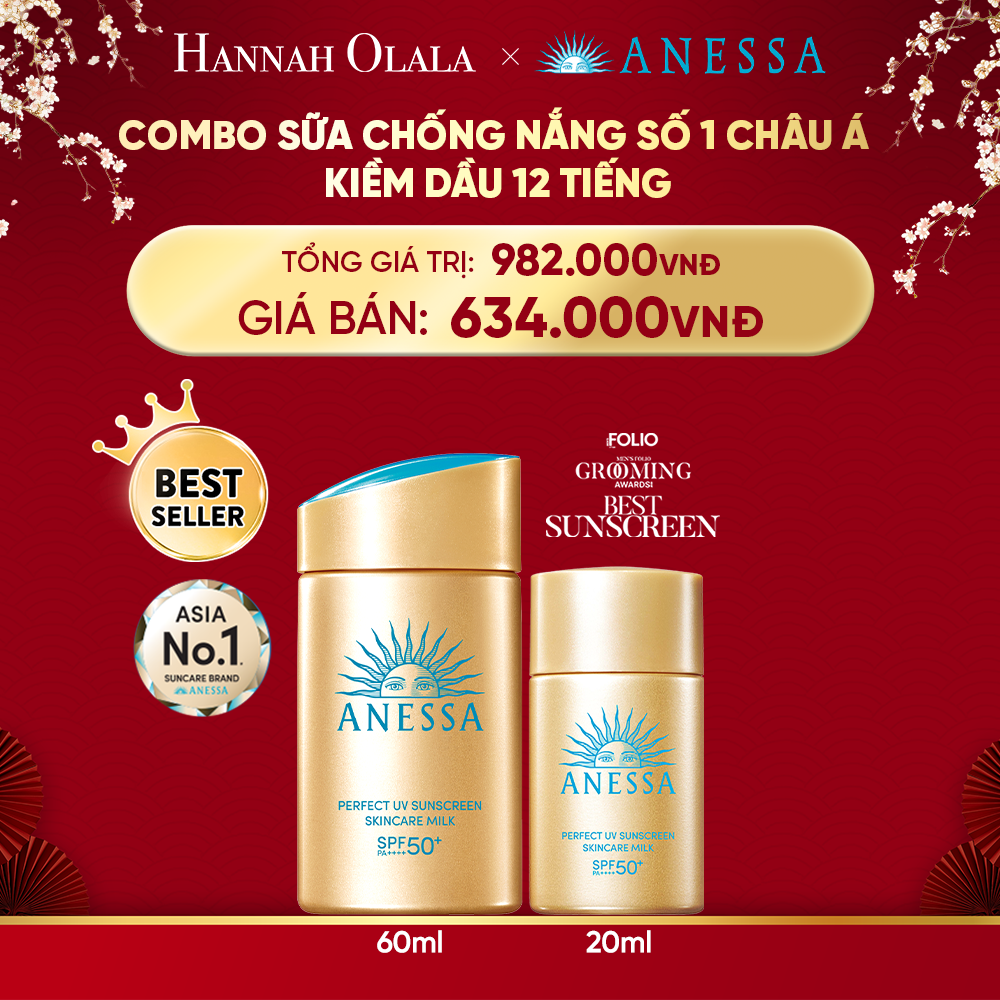  DEAL 1: COMBO SỮA CHỐNG NẮNG DƯỠNG DA KIỀM DẦU BẢO VỆ HOÀN HẢO ANESSA GOLD MILK SPF50+ PA++++ 60ML + 20ML 