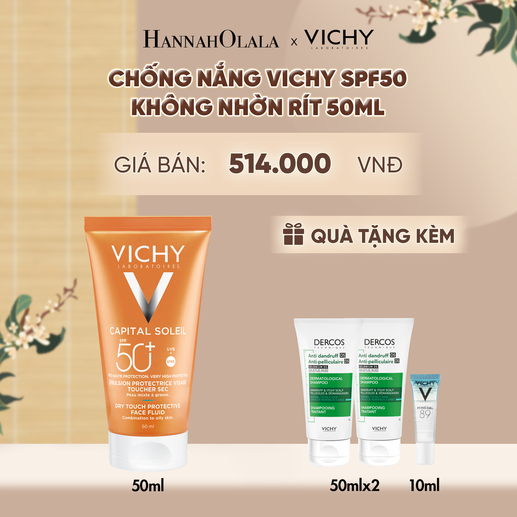  KEM CHỐNG NẮNG BẢO VỆ DA MỎNG NHẸ KHÔNG BẾT DÍNH SPF 50+ UVA & UVB VICHY CAPITAL SOLEIL DRY TOUCH - A952 