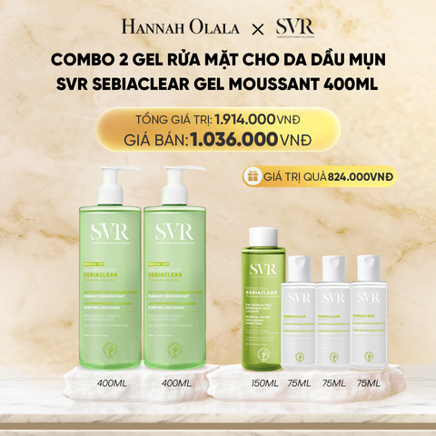  DEAL 01: COMBO 2 GEL RỬA MẶT CHO DA DẦU MỤN, KHÔNG CHỨA XÀ PHÒNG SVR SEBIACLEAR GEL MOUSSANT 400ML 