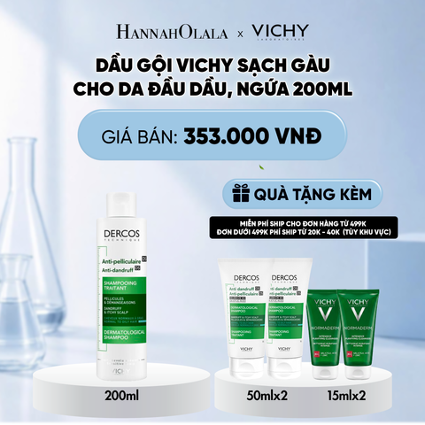  DẦU GỘI VICHY SẠCH GÀU CHO DA ĐẦU DẦU, NGỨA DERCOS ANTI DANDRUFF 200ML DEAL 1 