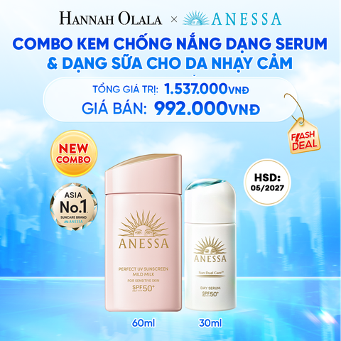  COMBO KEM CHỐNG NẮNG DẠNG SERUM & DẠNG SỮA BẢO VỆ VÀ DƯỠNG DA AN TOÀN CHO DA NHẠY CẢM ANESSA DAY SERUM 30ML + MILD MILK 60ML HSD: 24/05/2027 