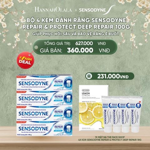  DEAL 1: [FLASH DEAL] BỘ 4 KEM ĐÁNH RĂNG SENSODYNE REPAIR & PROTECT DEEP REPAIR 100G GIÚP PHỤC HỒI SÂU VÀ BẢO VỆ RĂNG Ê BUỐT 