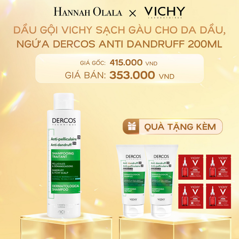  DEAL 1: DẦU GỘI VICHY SẠCH GÀU CHO DA ĐẦU DẦU, NGỨA DERCOS ANTI DANDRUFF 200ML 