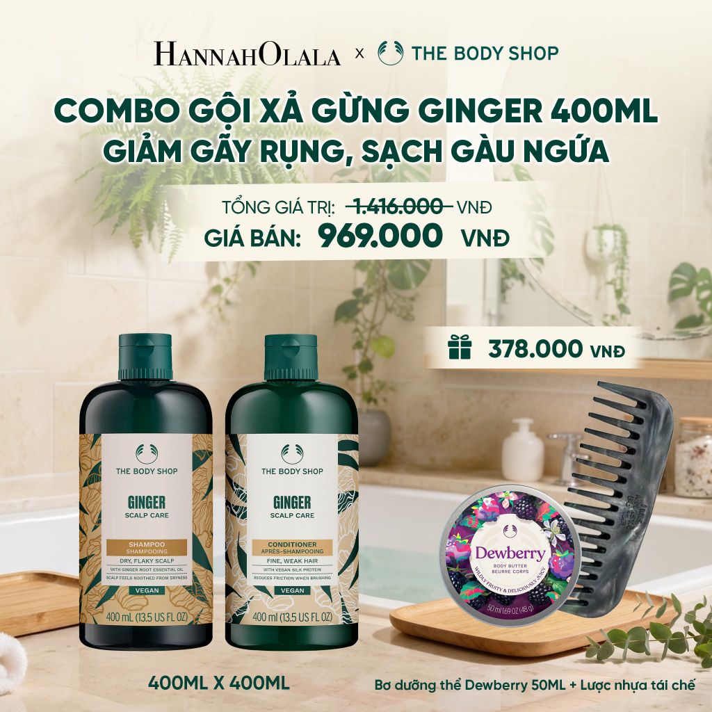  COMBO CHĂM TÓC DÀY PHỒNG, GIẢM GÃY RỤNG, SẠCH GÀU NGỨA GINGER 400ML - DẦU GỘI X DẦU XẢ - M01 