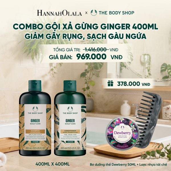  COMBO CHĂM TÓC DÀY PHỒNG, GIẢM GÃY RỤNG, SẠCH GÀU NGỨA GINGER 400ML - DẦU GỘI X DẦU XẢ - M01 