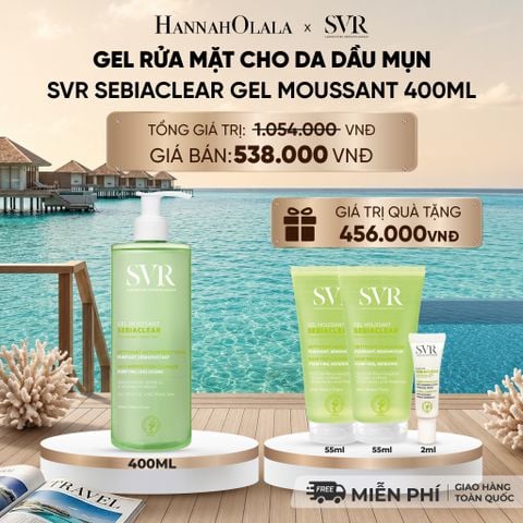  GEL RỬA MẶT CHO DA DẦU MỤN, KHÔNG CHỨA XÀ PHÒNG SVR SEBIACLEAR GEL MOUSSANT 400ML - DEAL 01 