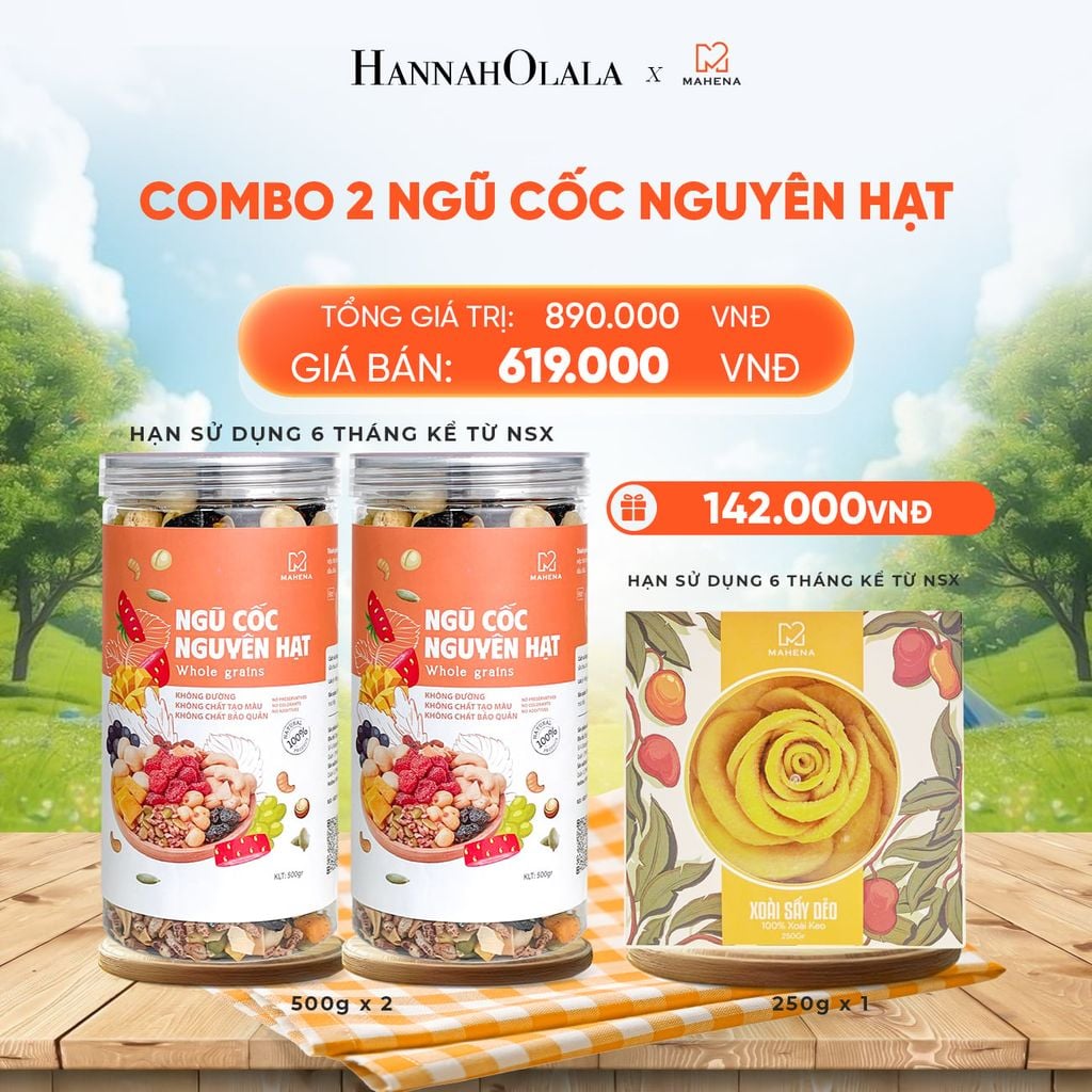  MUA 2 NGŨ CỐC NGUYÊN HẠT 500G TẶNG 1 HỘP XOÀI XẾP HOA 250G - DEAL 1: 