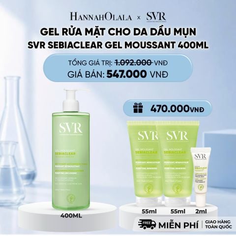  GEL RỬA MẶT CHO DA DẦU MỤN, KHÔNG CHỨA XÀ PHÒNG SVR SEBIACLEAR GEL MOUSSANT 400ML - DEAL 1 