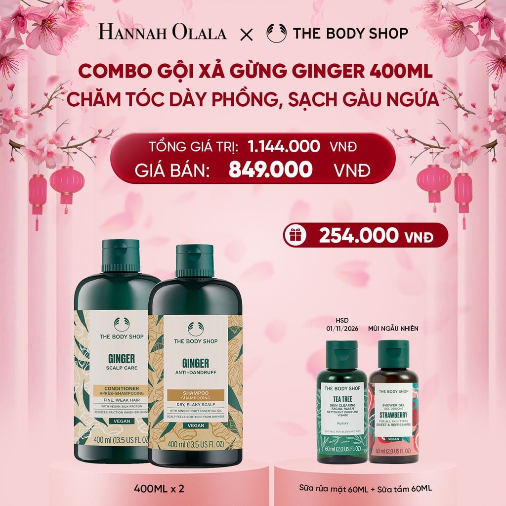  DEAL 1: COMBO CHĂM TÓC DÀY PHỒNG, GIẢM GÃY RỤNG, SẠCH GÀU NGỨA GINGER 400ML - DẦU GỘI & DẦU XẢ 
