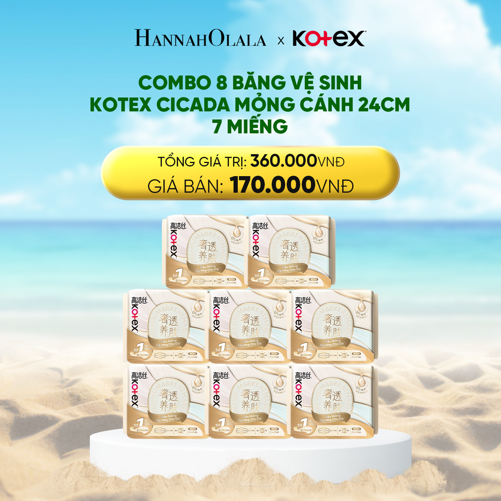  DEAL 1: COMBO 8 BĂNG VỆ SINH KOTEX CICADA MỎNG CÁNH 24CM 7 MIẾNG 