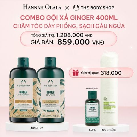  E380_DEAL 1: COMBO CHĂM TÓC DÀY PHỒNG, GIẢM GÃY RỤNG, SẠCH GÀU NGỨA GINGER 400ML - DẦU GỘI & DẦU XẢ 