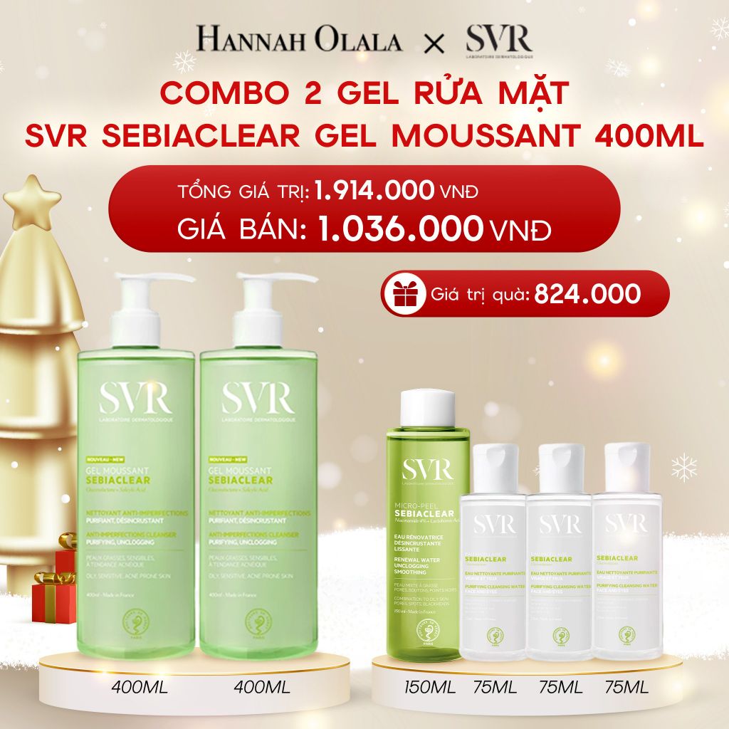  DEAL 01: COMBO 2 GEL RỬA MẶT CHO DA DẦU MỤN, KHÔNG CHỨA XÀ PHÒNG SVR SEBIACLEAR GEL MOUSSANT 400ML 
