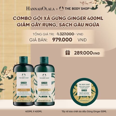  COMBO CHĂM TÓC DÀY PHỒNG, GIẢM GÃY RỤNG, SẠCH GÀU NGỨA GINGER 400ML - DẦU GỘI X DẦU XẢ - A2298 