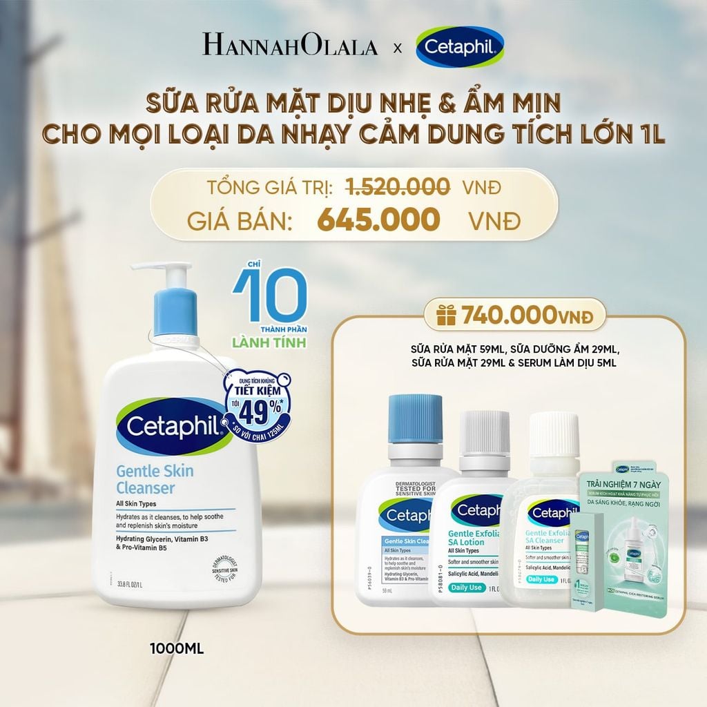  SỮA RỬA MẶT DỊU LÀNH CHO DA NHẠY CẢM CETAPHIL GENTLE SKIN CLEANSER 1000ML DEAL 1: 