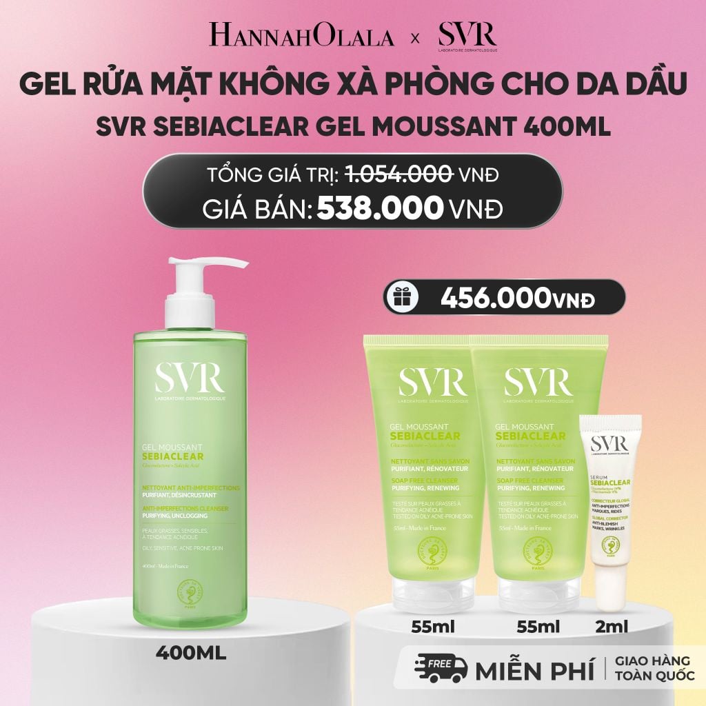  GEL RỬA MẶT CHO DA DẦU MỤN, KHÔNG CHỨA XÀ PHÒNG SVR SEBIACLEAR GEL MOUSSANT 400ML - DEAL 01_A417 