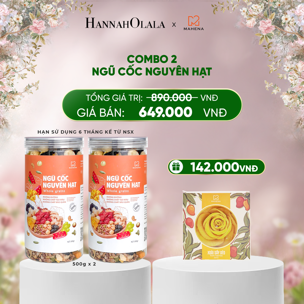  DEAL 1: MUA 2 NGŨ CỐC NGUYÊN HẠT 500G TẶNG 1 HỘP XOÀI XẾP HOA 250G 