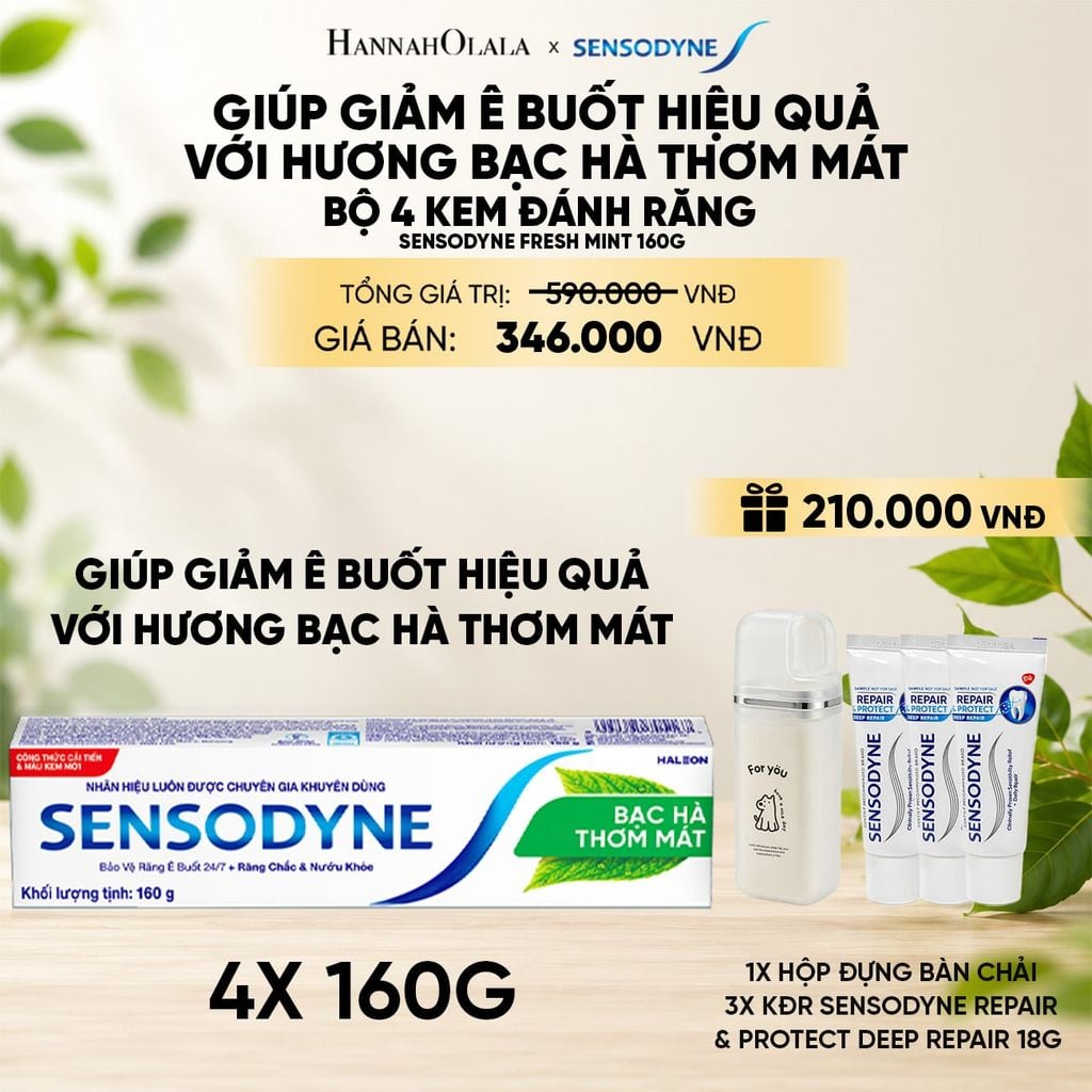  BỘ 4 KEM ĐÁNH RĂNG SENSODYNE FRESH MINT 160G GIÚP GIẢM Ê BUỐT HIỆU QUẢ VỚI HƯƠNG BẠC HÀ THƠM MÁT 