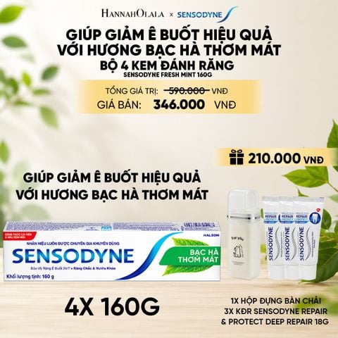  BỘ 4 KEM ĐÁNH RĂNG SENSODYNE FRESH MINT 160G GIÚP GIẢM Ê BUỐT HIỆU QUẢ VỚI HƯƠNG BẠC HÀ THƠM MÁT 