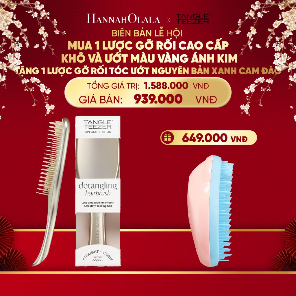  DEAL 1: MUA 1 LƯỢC GỠ RỐI TÓC CAO CẤP KHÔ VÀ ƯỚT MÀU VÀNG ÁNH KIM TẶNG 1 LƯỢC GỠ RỐI TÓC ƯỚT NGUYÊN BẢN XANH CAM ĐÀO 