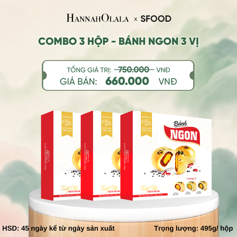  COMBO 3 HỘP BÁNH NGON 3 VỊ (ÍT ĐƯỜNG ÍT NGỌT): ĐẬU ĐỎ – LÁ DỨA – MÈ ĐEN - A1354 