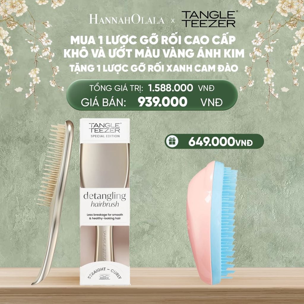  DEAL 1: MUA 1 LƯỢC GỠ RỐI TÓC CAO CẤP KHÔ VÀ ƯỚT MÀU VÀNG ÁNH KIM TẶNG 1 LƯỢC GỠ RỐI TÓC ƯỚT NGUYÊN BẢN XANH CAM ĐÀO 