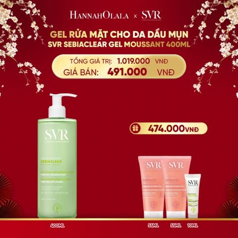  DEAL 01: GEL RỬA MẶT CHO DA DẦU MỤN, KHÔNG CHỨA XÀ PHÒNG SVR SEBIACLEAR GEL MOUSSANT 400ML 