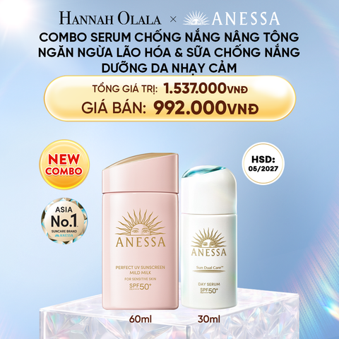  A45_DEAL 1: COMBO KEM CHỐNG NẮNG DẠNG SERUM & DẠNG SỮA  BẢO VỆ VÀ DƯỠNG DA AN TOÀN CHO DA NHẠY CẢM ANESSA DAY SERUM 30ML + MILD MILK 60ML HSD: 24/05/2027 