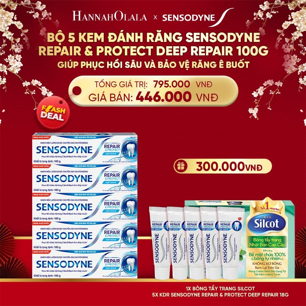  DEAL 1: [FLASH DEAL] BỘ 5 KEM ĐÁNH RĂNG SENSODYNE REPAIR & PROTECT DEEP REPAIR 100G GIÚP PHỤC HỒI SÂU VÀ BẢO VỆ RĂNG Ê BUỐT 