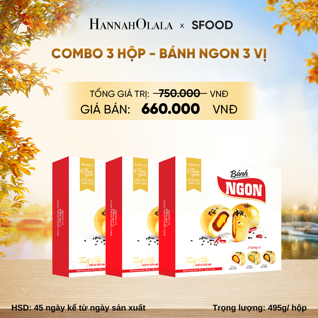  COMBO 3 HỘP – BÁNH NGON 3 VỊ (ÍT ĐƯỜNG ÍT NGỌT): ĐẬU ĐỎ – LÁ DỨA – MÈ ĐEN - E1770 