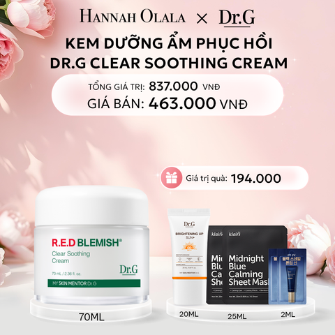  E434: DEAL 1: KEM DƯỠNG ẨM PHỤC HỒI DR.G CLEAR SOOTHING CREAM 70ML TẶNG KÈM 1 KEM CHỐNG NẮNG BRIGHTENING UP SUN+ 20ML 
