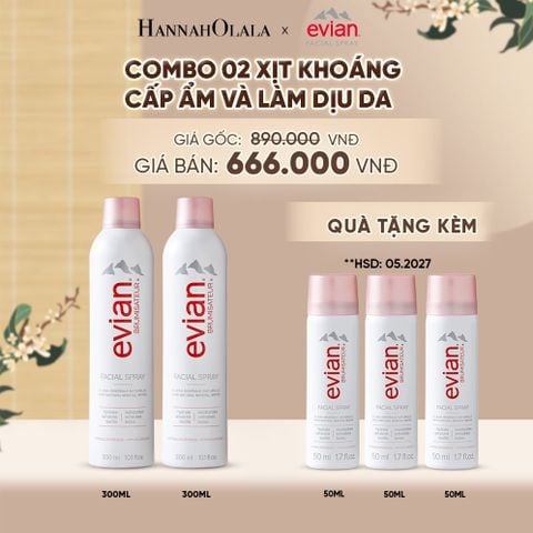  COMBO 2 CHAI XỊT KHOÁNG CẤP ẨM, LÀM DỊU DA EVIAN FACIAL SPRAY 300ML - A5049 