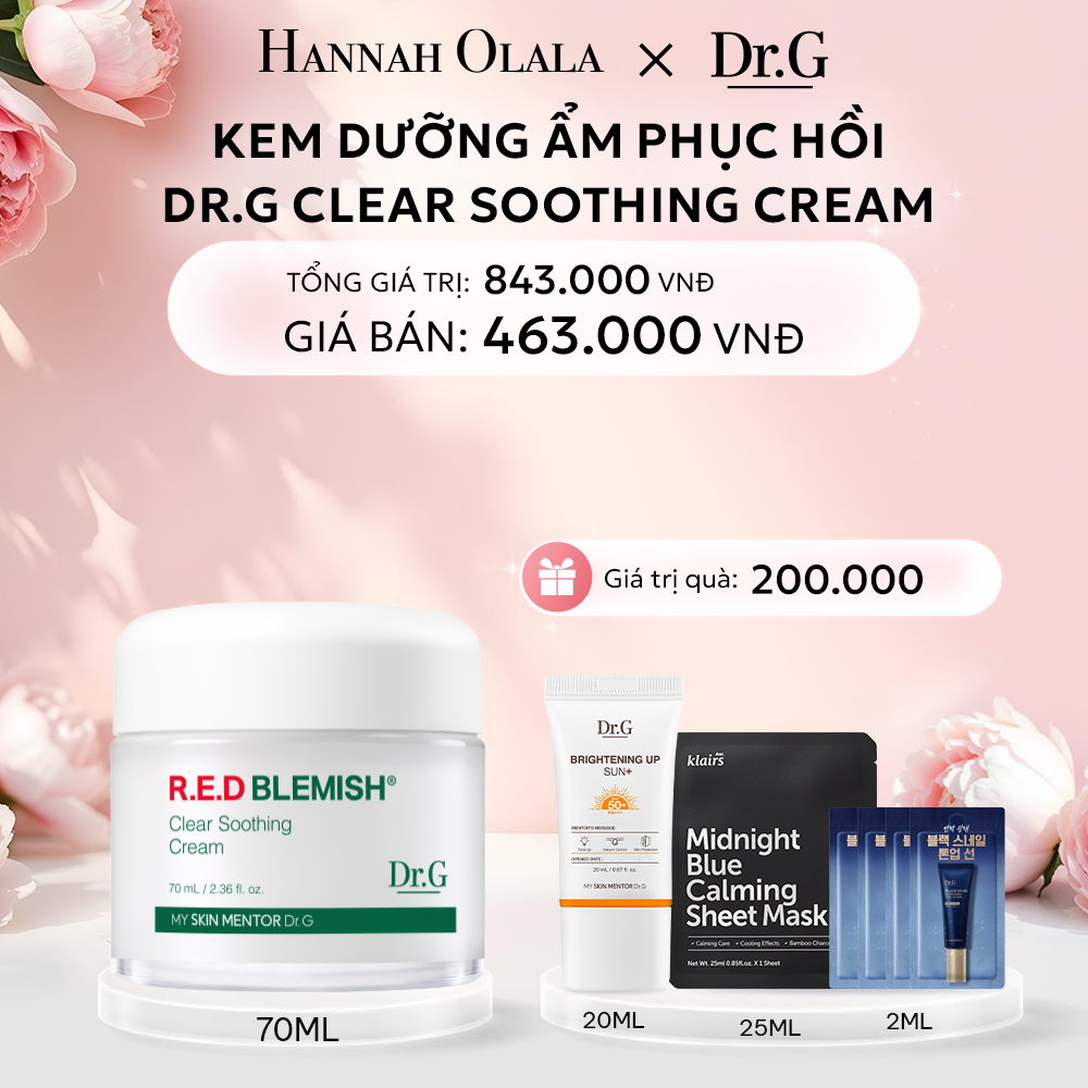  E434: DEAL 1: KEM DƯỠNG ẨM PHỤC HỒI DR.G CLEAR SOOTHING CREAM 70ML TẶNG KÈM 1 KEM CHỐNG NẮNG BRIGHTENING UP SUN+ 20ML 