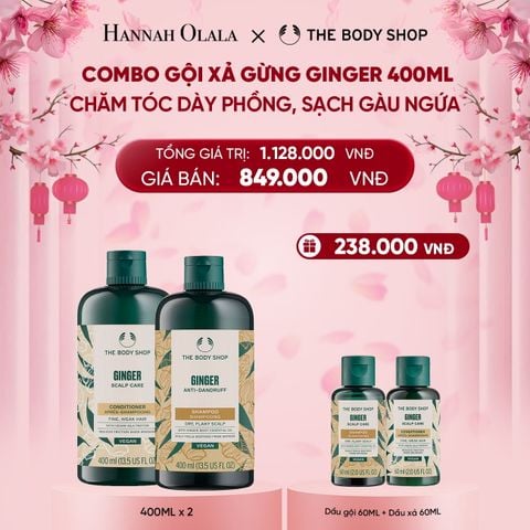  A1531_DEAL 1RE: COMBO CHĂM TÓC DÀY PHỒNG, GIẢM GÃY RỤNG, SẠCH GÀU NGỨA GINGER 400ML - DẦU GỘI & DẦU XẢ 