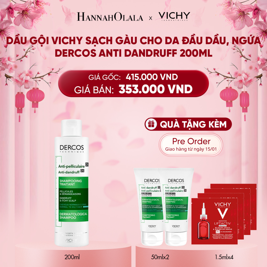  A46_[GIAO HÀNG 15.01] DEAL 1 DẦU GỘI VICHY SẠCH GÀU CHO DA ĐẦU DẦU, NGỨA DERCOS ANTI DANDRUFF 200ML 
