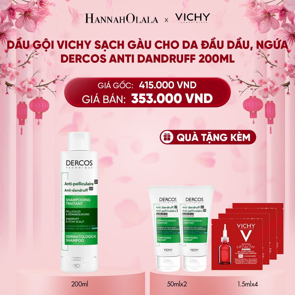  A46_DEAL 1 DẦU GỘI VICHY SẠCH GÀU CHO DA ĐẦU DẦU, NGỨA DERCOS ANTI DANDRUFF 200ML 