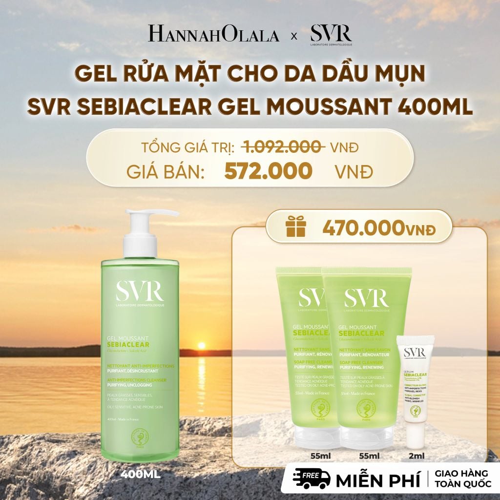  GEL RỬA MẶT CHO DA DẦU MỤN, KHÔNG CHỨA XÀ PHÒNG SVR SEBIACLEAR GEL MOUSSANT 400ML - DEAL 1 - B500 