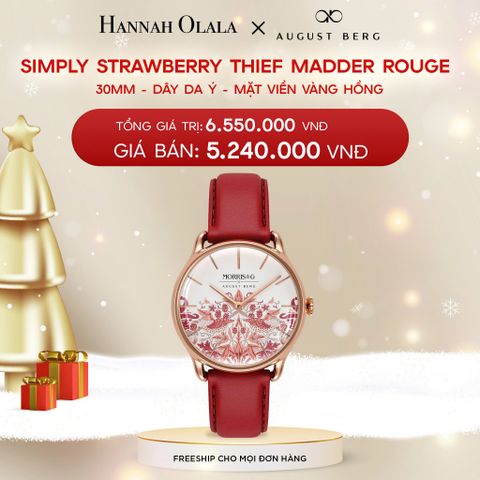  DEAL 1: ĐỒNG HỒ ĐAN MẠCH AUGUST BERG x MORRIS & CO. - MẶT SIMPLY STRAWBERRY THIEF MADDER ROUGE 30MM VIỀN VÀNG HỒNG - DÂY DA Ý 