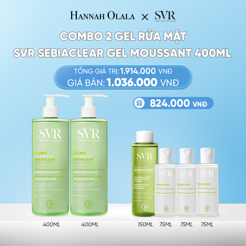  DEAL 01: COMBO 2 GEL RỬA MẶT CHO DA DẦU MỤN, KHÔNG CHỨA XÀ PHÒNG SVR SEBIACLEAR GEL MOUSSANT 400ML 