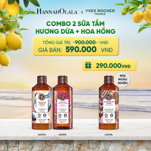  COMBO 2 SỮA TẮM HƯƠNG DỪA + HOA HỒNG 