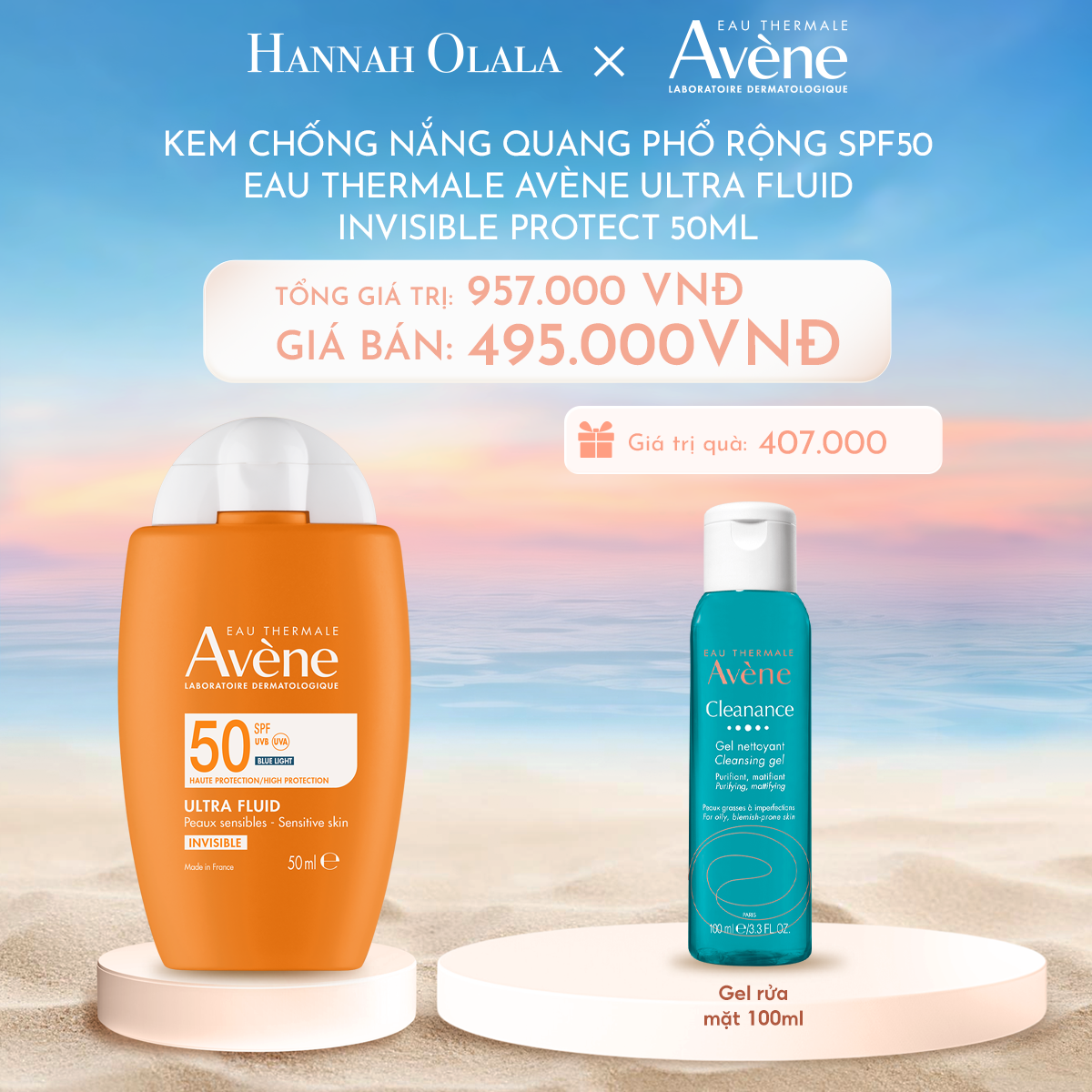  C838_DEAL 1: KEM CHỐNG NẮNG QUANG PHỔ RỘNG SPF50 EAU THERMALE AVÈNE ULTRA FLUID INVISIBLE PROTECT 50ML CHO DA THƯỜNG, DA HỖN HỢP NHẠY CẢM 
