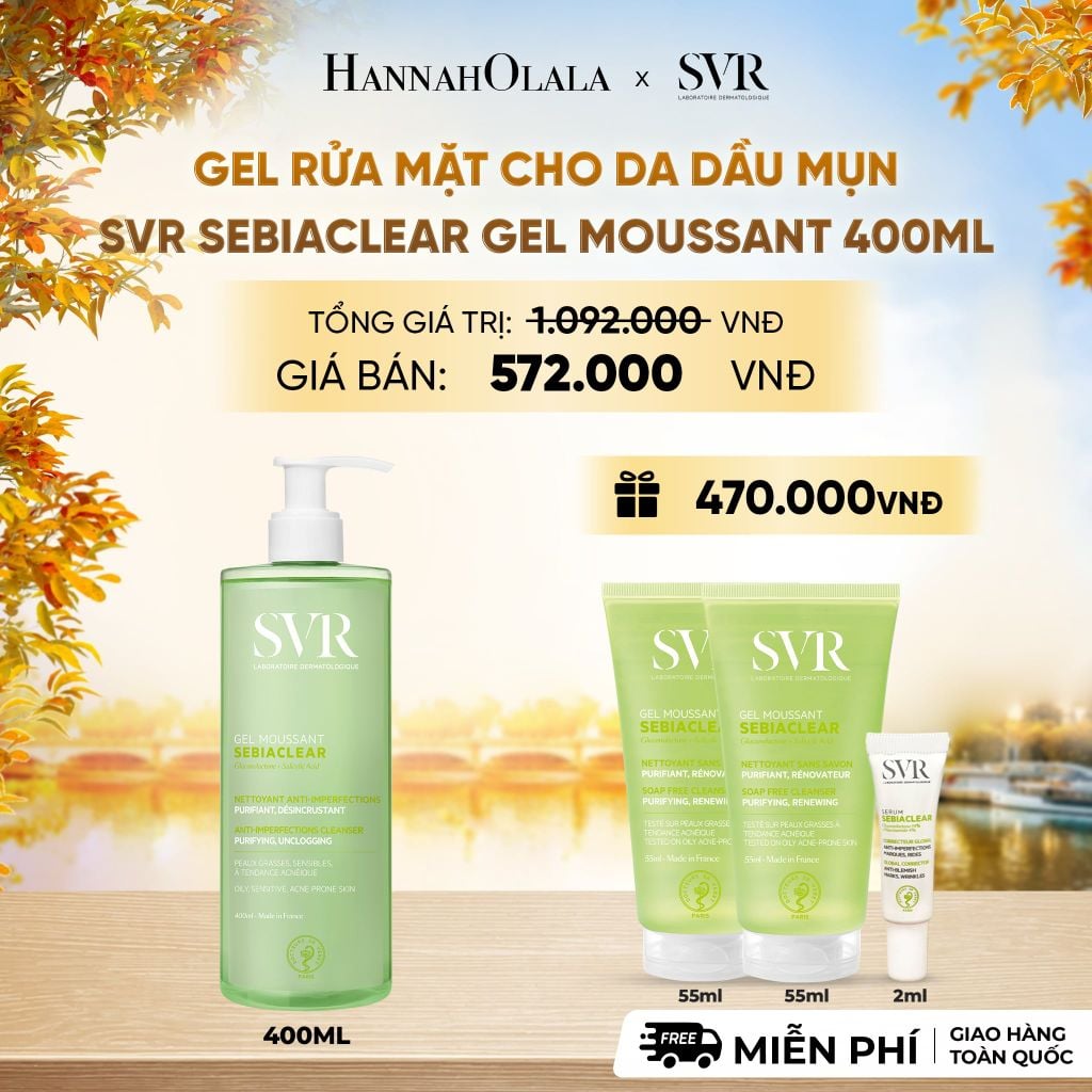  GEL RỬA MẶT CHO DA DẦU MỤN, KHÔNG CHỨA XÀ PHÒNG SVR SEBIACLEAR GEL MOUSSANT 400ML - DEAL 1 - E681 