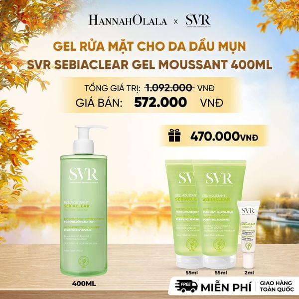  GEL RỬA MẶT CHO DA DẦU MỤN, KHÔNG CHỨA XÀ PHÒNG SVR SEBIACLEAR GEL MOUSSANT 400ML - DEAL 1 - E681 