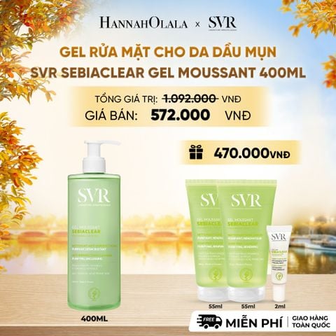  GEL RỬA MẶT CHO DA DẦU MỤN, KHÔNG CHỨA XÀ PHÒNG SVR SEBIACLEAR GEL MOUSSANT 400ML - DEAL 1 - E681 
