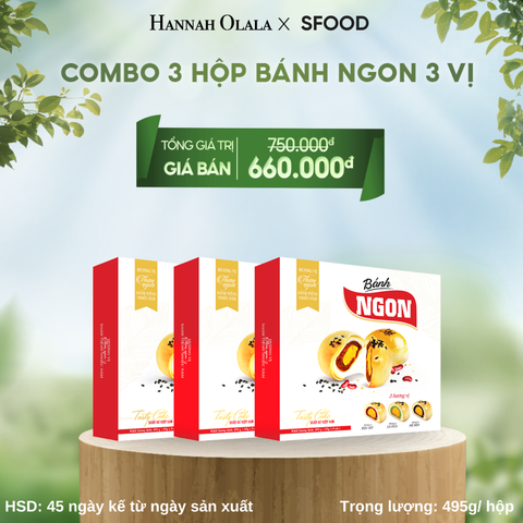  E39_DEAL 1: COMBO 3 HỘP - BÁNH NGON 3 VỊ (ÍT ĐƯỜNG ÍT NGỌT): ĐẬU ĐỎ- LÁ DỨA - MÈ ĐEN 