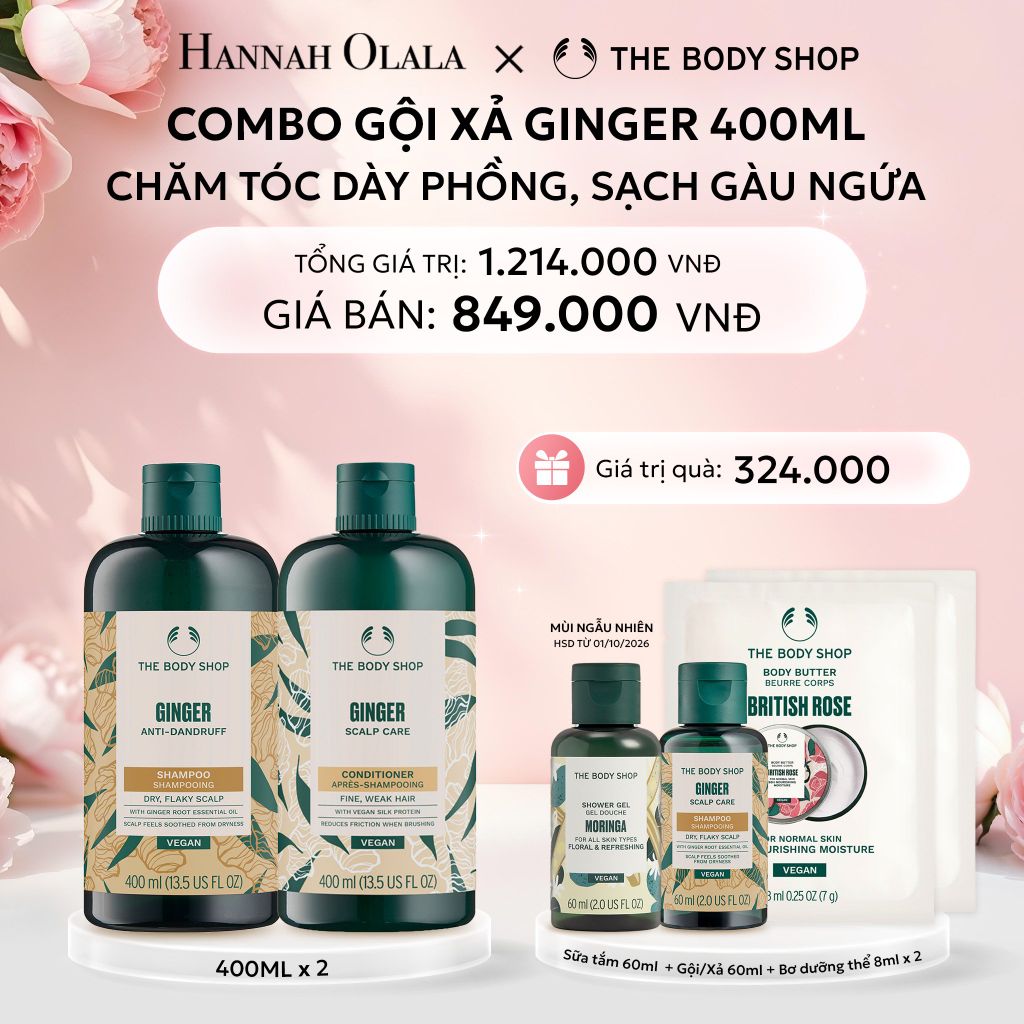  E947: DEAL 1: COMBO CHĂM TÓC DÀY PHỒNG, GIẢM GÃY RỤNG, SẠCH GÀU NGỨA GINGER 400ML - DẦU GỘI & DẦU XẢ 