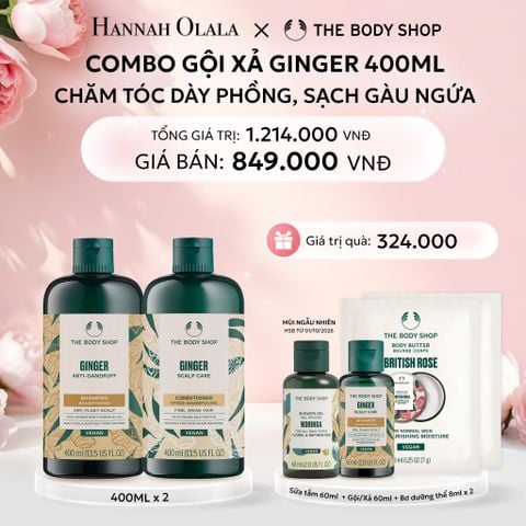  E947: DEAL 1: COMBO CHĂM TÓC DÀY PHỒNG, GIẢM GÃY RỤNG, SẠCH GÀU NGỨA GINGER 400ML - DẦU GỘI & DẦU XẢ 