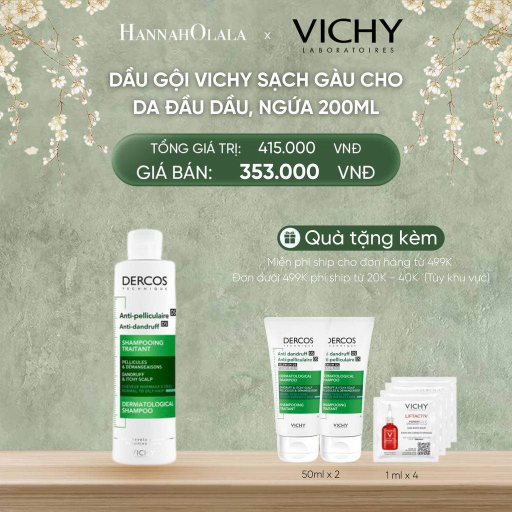  D748_DEAL 1 DẦU GỘI VICHY SẠCH GÀU CHO DA ĐẦU DẦU, NGỨA DERCOS ANTI DANDRUFF 200ML 