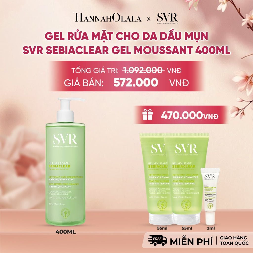  GEL RỬA MẶT CHO DA DẦU MỤN, KHÔNG CHỨA XÀ PHÒNG SVR SEBIACLEAR GEL MOUSSANT 400ML - DEAL 1 - A166 